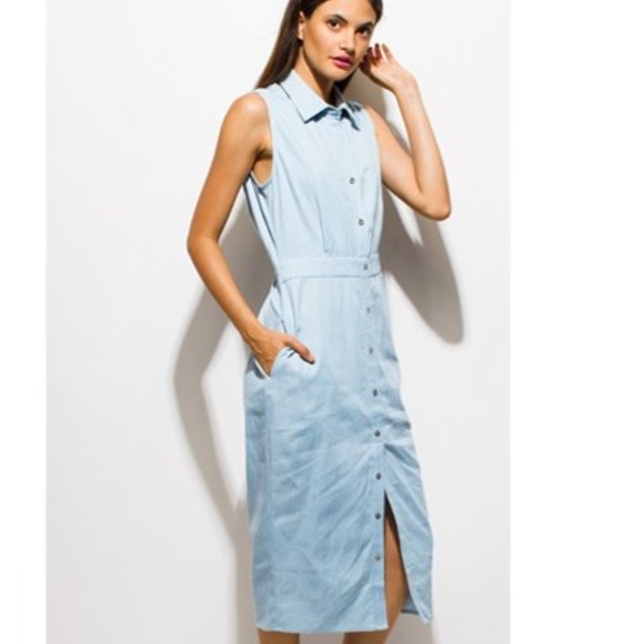 Chambray Sleeveless Denim Midi Dress - Picture 4 of 6